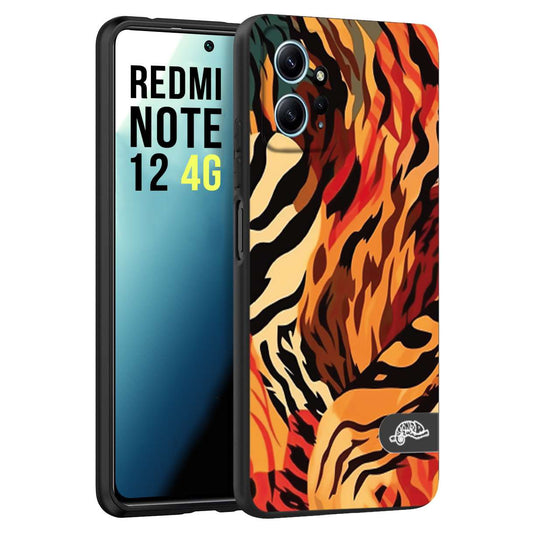 CUSTOMIZZA - Custodia cover nera morbida in tpu compatibile per Xiaomi Redmi Note 12 4G leopardato maculato tigrato tiger colorata gialla rossa arancio