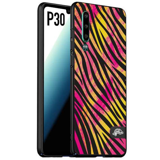 CUSTOMIZZA - Custodia cover nera morbida in tpu compatibile per Huawei P30 zebrata maculata a rilievo soft touch donna fucsia gialla