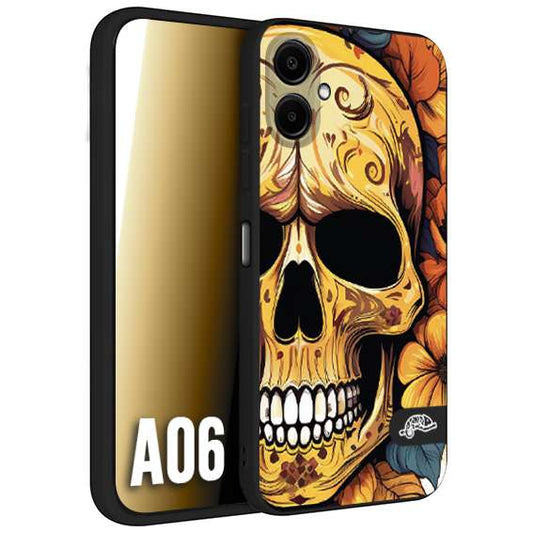 CUSTOMIZZA - Custodia cover nera morbida in tpu compatibile per Samsung A06 teschio messicano colorato dorato fiori autunnali disegnato