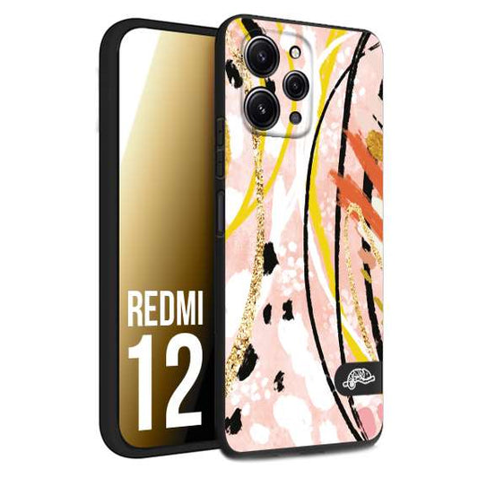 CUSTOMIZZA - Custodia cover nera morbida in tpu compatibile per Xiaomi Redmi 12 fiori astratti donna zebrato leopardato fantasia dorata gialla rosa colorata