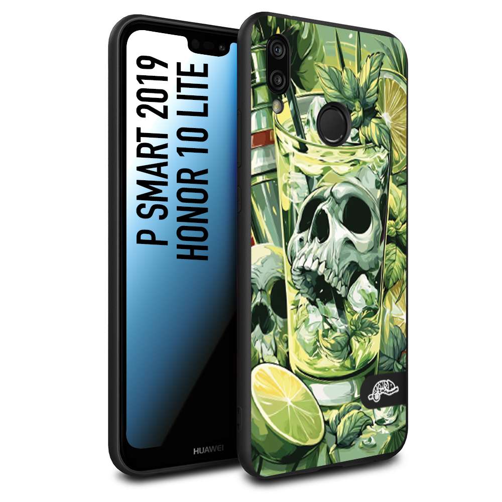 CUSTOMIZZA - Custodia cover nera morbida in tpu compatibile per Huawei P SMART 2019 Mojito cocktail teschio illustrazione drink lime menta ghiacci tropicale street art