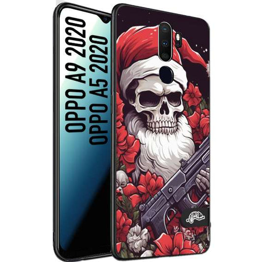 CUSTOMIZZA - Custodia cover nera morbida in tpu compatibile per Oppo A9 2020 - A5 2020 teschio natale santa claus fiori tattoo disegnato