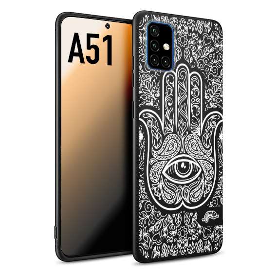 CUSTOMIZZA - Custodia cover nera morbida in tpu compatibile per Samsung A51 mano di fatima effetto rilievo mandala donna