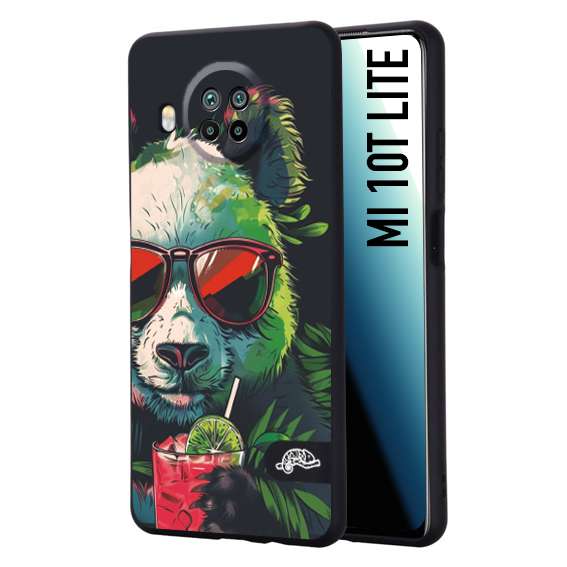 CUSTOMIZZA - Custodia cover nera morbida in tpu compatibile per Xiaomi Mi 10T LITE estate disegnata cocktails animali simpatici panda mojito