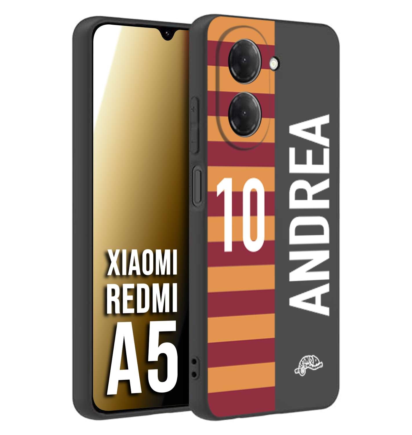 CUSTOMIZZA - Custodia cover nera morbida in tpu compatibile per Xiaomi Redmi A5 personalizzata calcio football nome e numero calciatori giallo rossi