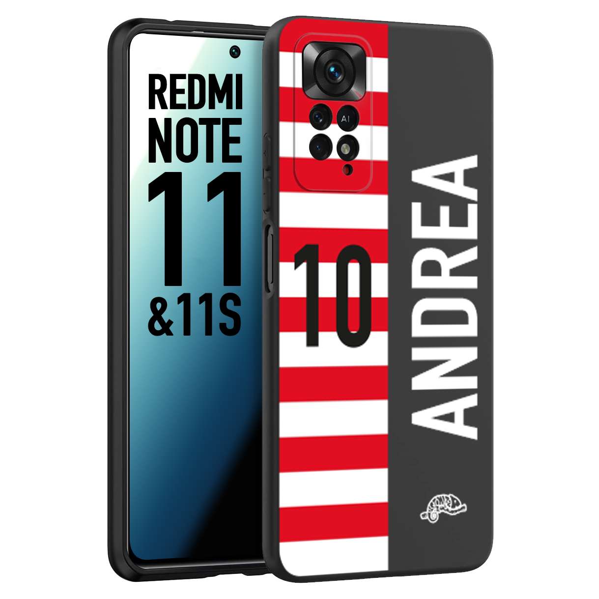 CUSTOMIZZA - Custodia cover nera morbida in tpu compatibile per Xiaomi Redmi Note 11 -  Note 11S personalizzata calcio football nome e numero calciatori bianco rossa