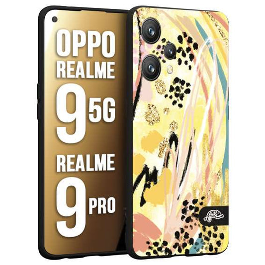CUSTOMIZZA - Custodia cover nera morbida in tpu compatibile per Realme 9 5G - 9 PRO astratti donna flower fantasia estate gialla rosa leopardata