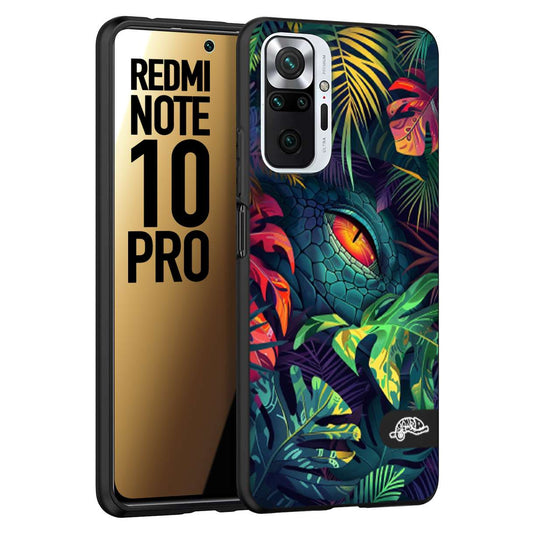 CUSTOMIZZA - Custodia cover nera morbida in tpu compatibile per Xiaomi Redmi Note 10 PRO animali color giungla tropicale occhio di coccodrillo alligatore disegnato