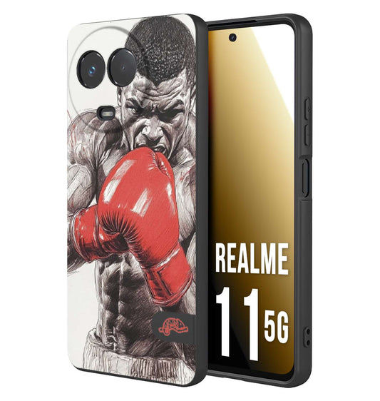 CUSTOMIZZA - Custodia cover nera morbida in tpu compatibile per Realme 11 5G pugilato pugili disegno tattoo guantoni box pesi massimi gancio