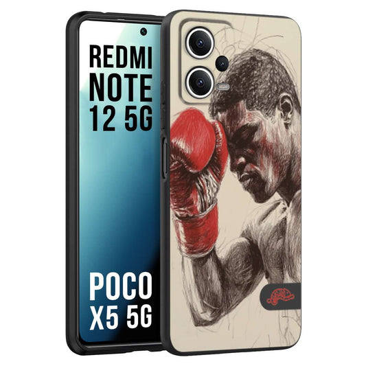CUSTOMIZZA - Custodia cover nera morbida in tpu compatibile per Xiaomi Redmi Note 12 5G - POCO X5 5G pugilato pugili disegno tattoo guantoni boxer pesi massimi