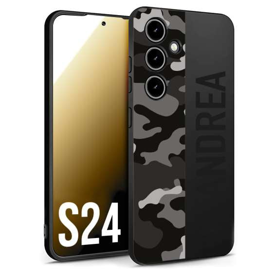 CUSTOMIZZA - Custodia cover nera morbida in tpu compatibile per Samsung S24 camouflage mimetico militare personalizzata nome