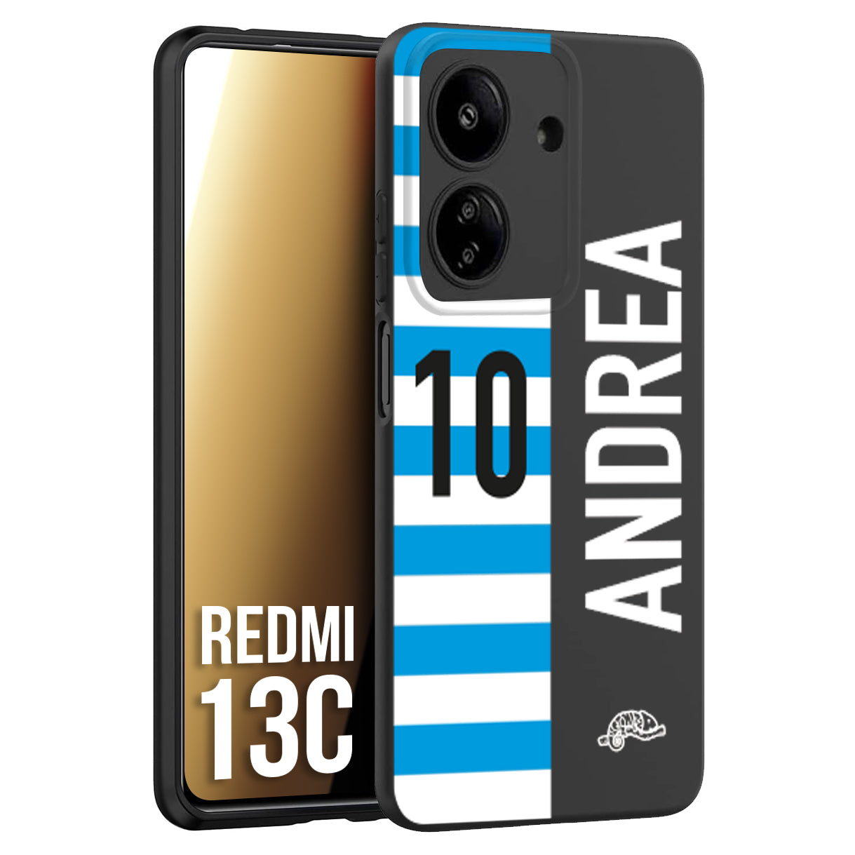 CUSTOMIZZA - Custodia cover nera morbida in tpu compatibile per Xiaomi Redmi 13C personalizzata calcio football nome e numero calciatori biancazzurri