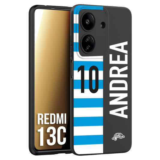 CUSTOMIZZA - Custodia cover nera morbida in tpu compatibile per Xiaomi Redmi 13C personalizzata calcio football nome e numero calciatori biancazzurri