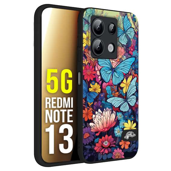 CUSTOMIZZA - Custodia cover nera morbida in tpu compatibile per Xiaomi Redmi Note 9 farfalle butterfly moderno donna disegnate gialla blu rosa