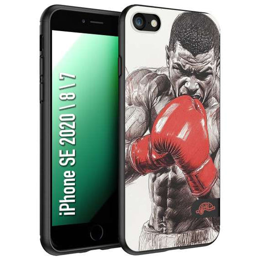 CUSTOMIZZA - Custodia cover nera morbida in tpu compatibile per iPhone 7 - 8 - SE 2020 / 2022 pugilato pugili disegno tattoo guantoni box pesi massimi gancio