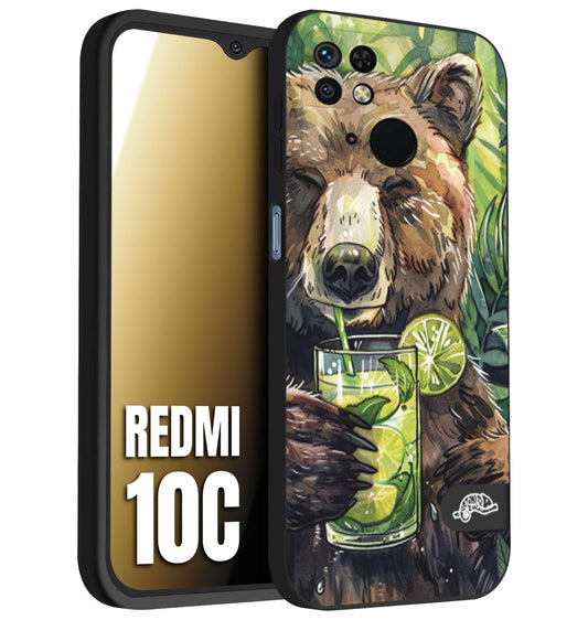 CUSTOMIZZA - Custodia cover nera morbida in tpu compatibile per Xiaomi Redmi 10C fiori estate disegnata cocktails animali simpatici orso bear negroni