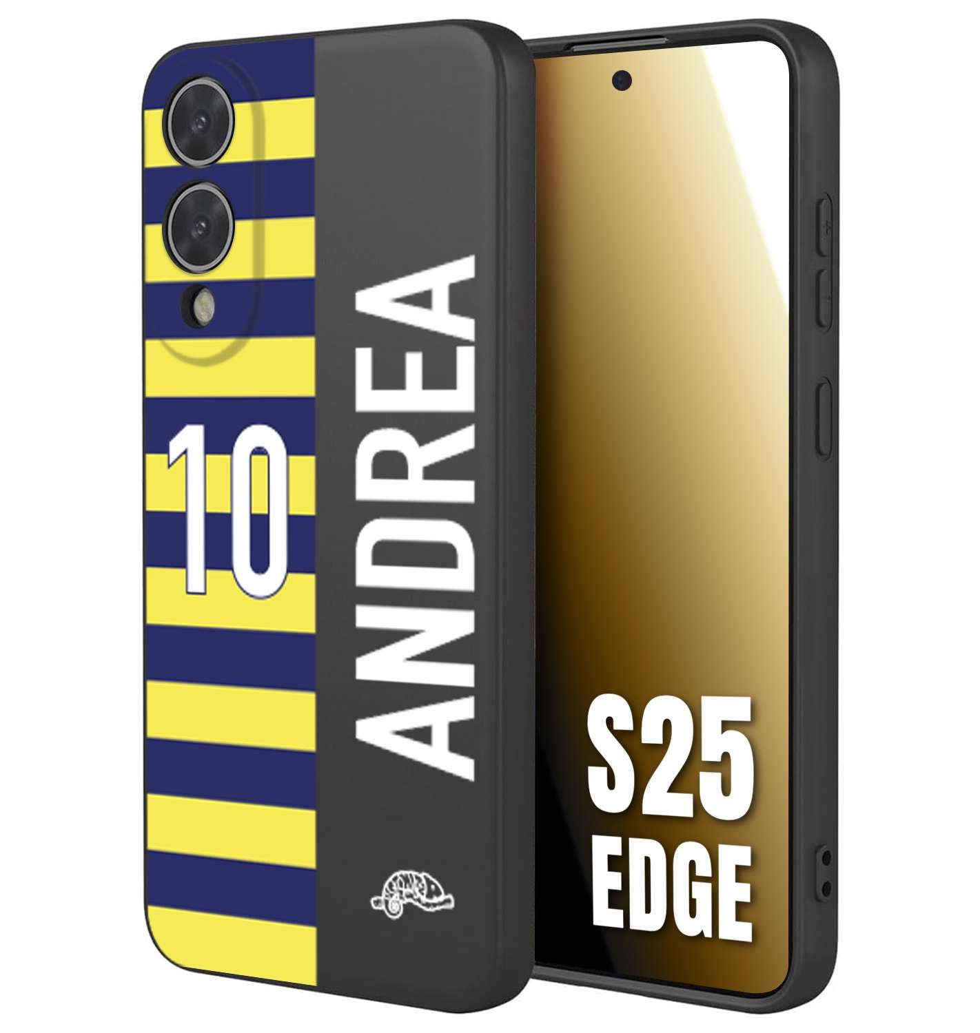 CUSTOMIZZA - Custodia cover nera morbida in tpu compatibile per Samsung S25 EDGE personalizzata calcio football nome e numero calciatori giallo blu