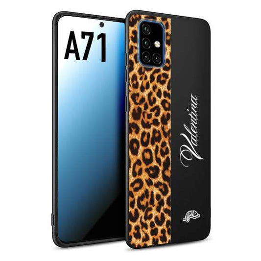 CUSTOMIZZA - Custodia cover nera morbida in tpu compatibile per Samsung A71 custom nome scritta leopardato maculato donna marrone leopard