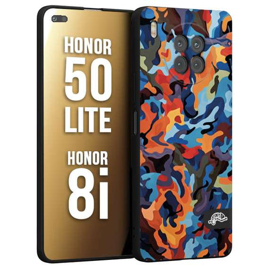 CUSTOMIZZA - Custodia cover nera morbida in tpu compatibile per Honor 8i - Honor 50 LITE camouflage mimetico militare moderno blu arancio rosso
