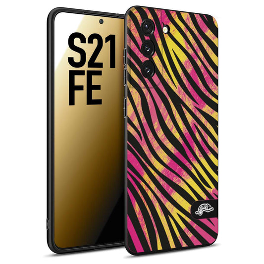 CUSTOMIZZA - Custodia cover nera morbida in tpu compatibile per Samsung S21 FE zebrata maculata a rilievo soft touch donna fucsia gialla