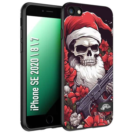 CUSTOMIZZA - Custodia cover nera morbida in tpu compatibile per iPhone 7 - 8 - SE 2020 / 2022 teschio natale santa claus fiori tattoo disegnato