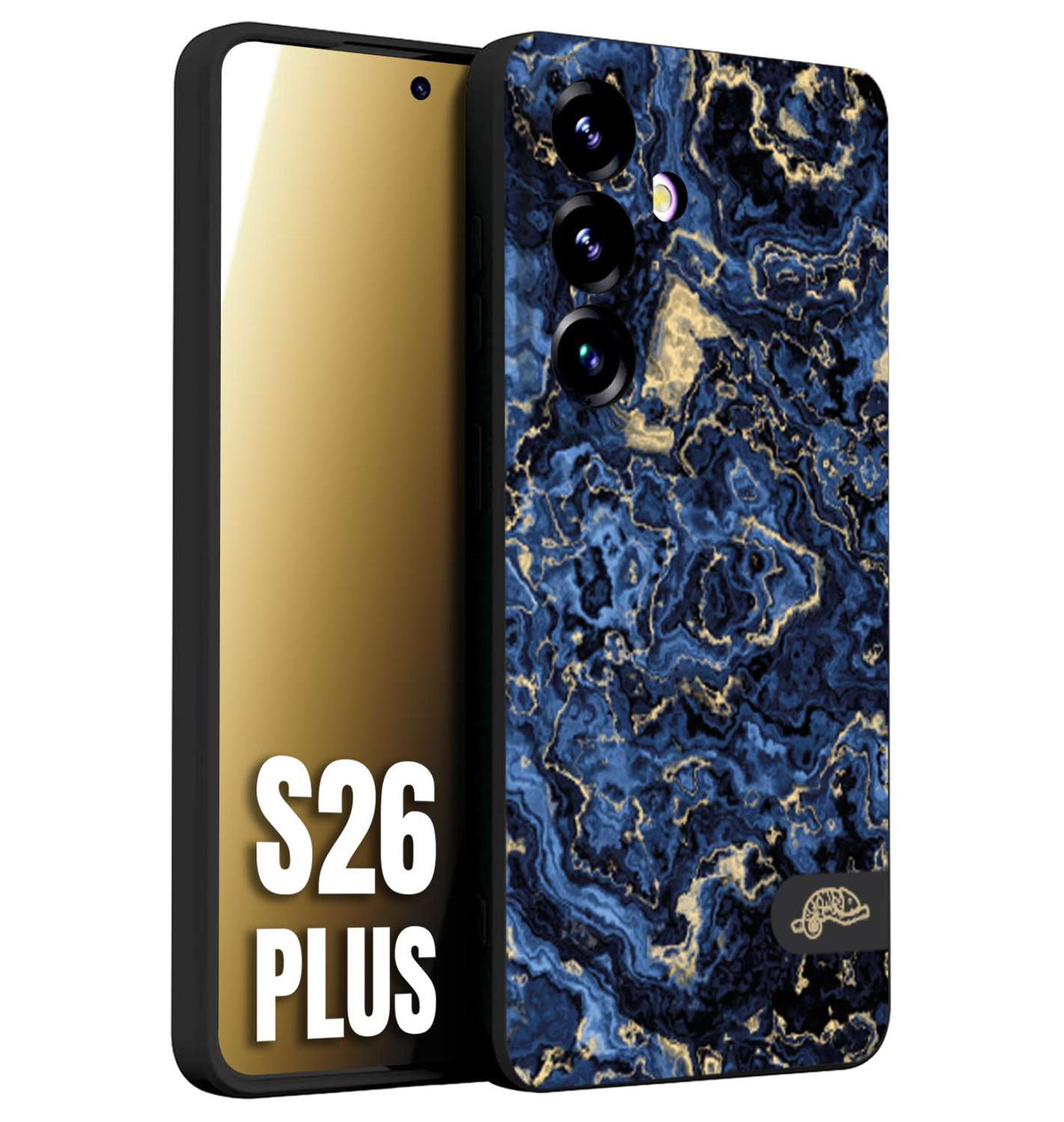 CUSTOMIZZA - Custodia cover nera morbida in tpu compatibile per Samsung S26 PLUS effetto marmo marble blu venature dorato psichedelico
