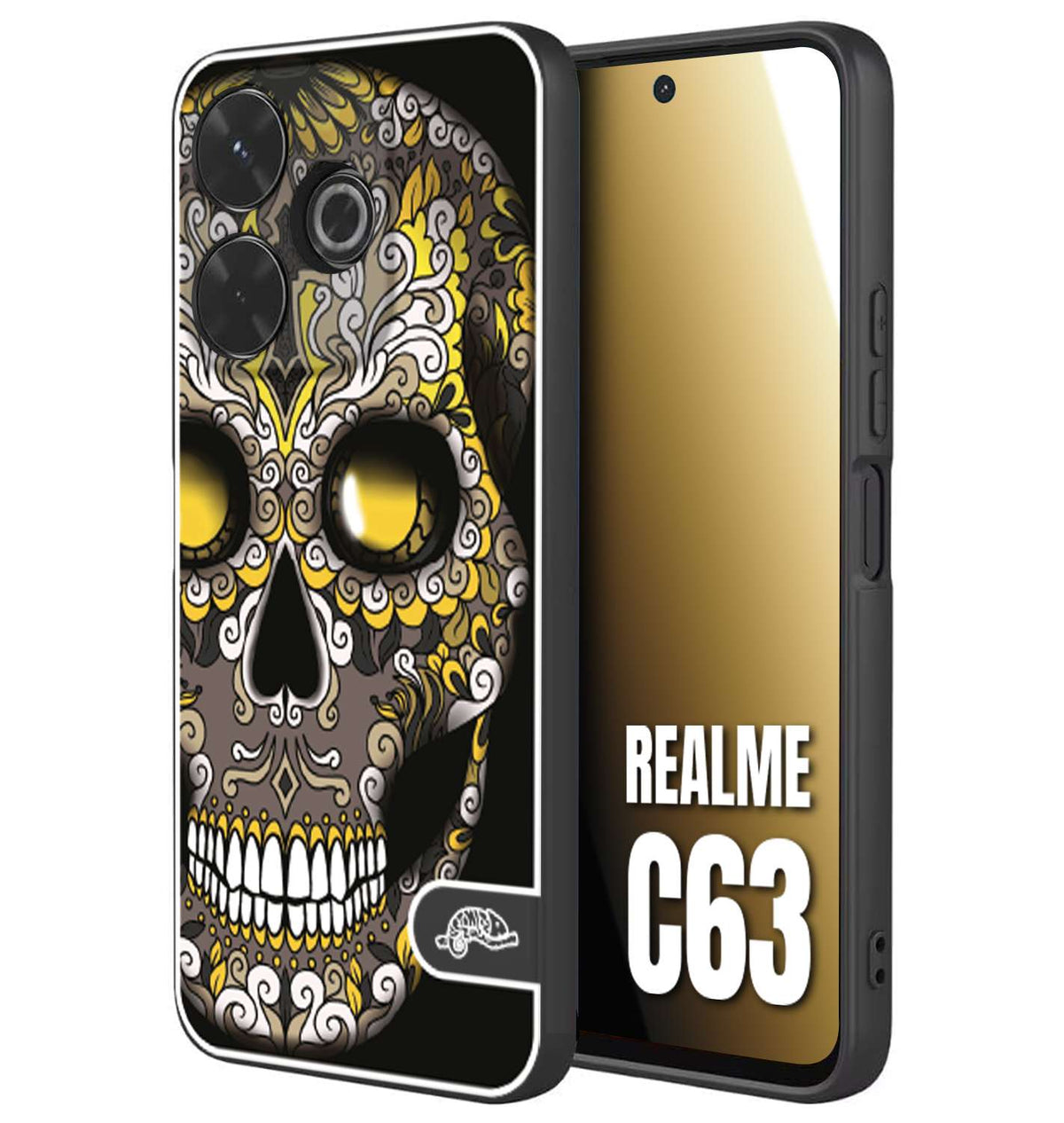 CUSTOMIZZA - Custodia cover nera morbida in tpu compatibile per Realme C63 effetto marmo marble verde green venature dorato pietra