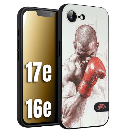 CUSTOMIZZA - Custodia cover nera morbida in tpu compatibile per iPhone 16E - 17E pugilato pugili disegno tattoo guantoni box sport primo piano