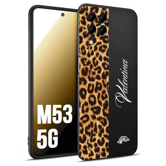CUSTOMIZZA - Custodia cover nera morbida in tpu compatibile per Samsung M53 5G custom nome scritta leopardato maculato donna marrone leopard