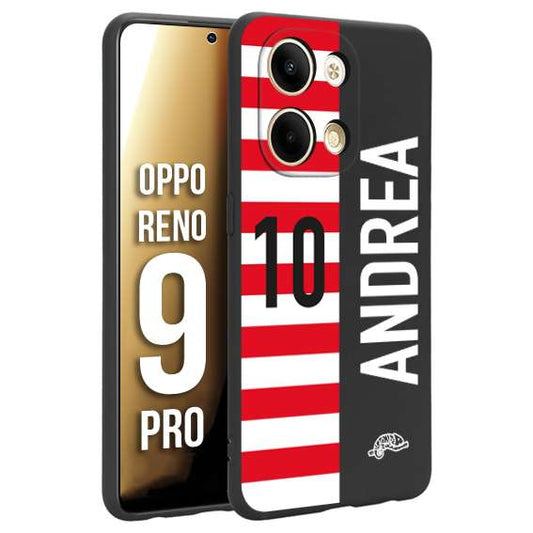 CUSTOMIZZA - Custodia cover nera morbida in tpu compatibile per Oppo Reno 9 PRO personalizzata calcio football nome e numero calciatori bianco rossa