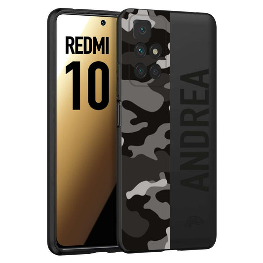 CUSTOMIZZA - Custodia cover nera morbida in tpu compatibile per Xiaomi Redmi 10 camouflage mimetico militare personalizzata nome