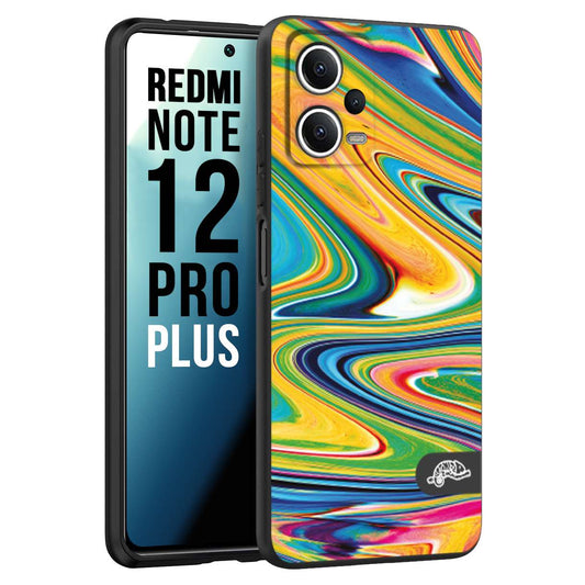 CUSTOMIZZA - Custodia cover nera morbida in tpu compatibile per Xiaomi Redmi Note 12 PRO PLUS colorata fantasia vortice marmo arcobaleno gialla verde blu