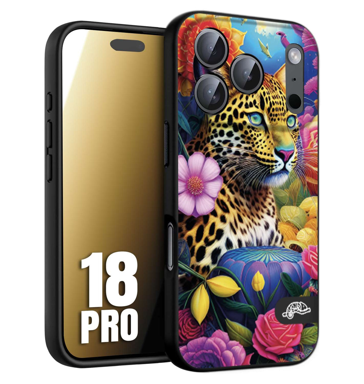 CUSTOMIZZA - Custodia cover nera morbida in tpu compatibile per iPhone 18 PRO astratti donna flower fantasia leopardo ghepardo animali colorati
