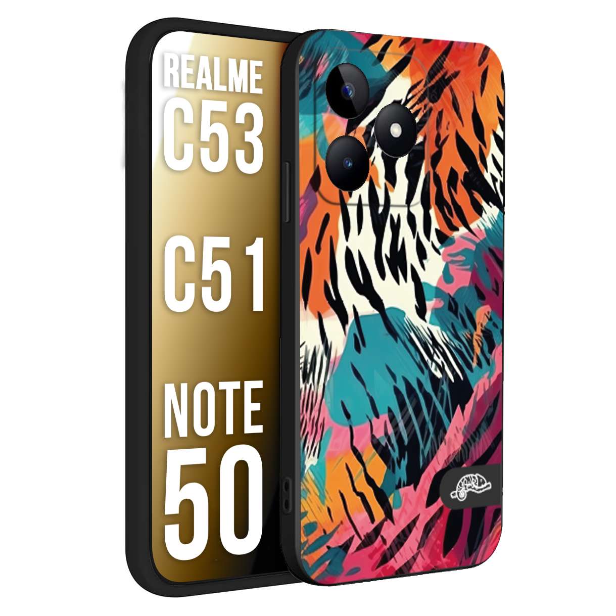 CUSTOMIZZA - Custodia cover nera morbida in tpu compatibile per Oppo Realme C53 - C51 - NOTE 50 leopardato maculato tigrato tiger colorata summer color