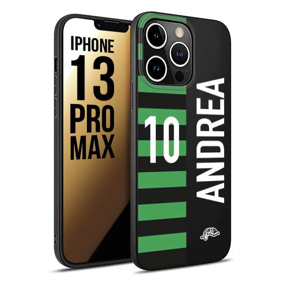 CUSTOMIZZA - Custodia cover nera morbida in tpu compatibile per iPhone 13 PRO MAX personalizzata calcio football nome e numero calciatori neroverde