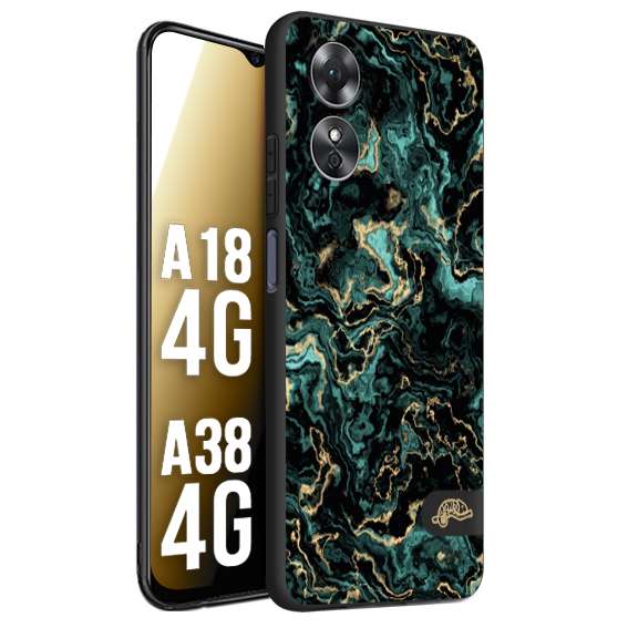 CUSTOMIZZA - Custodia cover nera morbida in tpu compatibile per Oppo A18 4G - A38 4G effetto marmo marble verde green venature dorato pietra