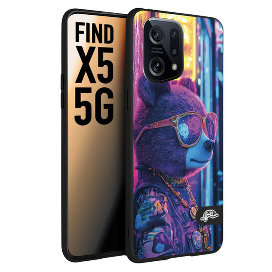 CUSTOMIZZA - Custodia cover nera morbida in tpu compatibile per Oppo Find X5 animali cyberpunk orsetto orso street bear fucsia blu night
