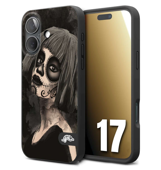 CUSTOMIZZA - Custodia cover nera morbida in tpu compatibile per iPhone 17 chicana messicana dea de la muerte donna santa tattoo disegnata