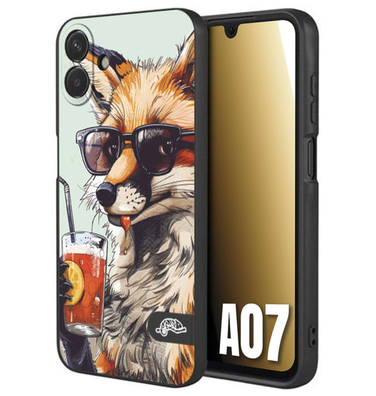 CUSTOMIZZA - Custodia cover nera morbida in tpu compatibile per Samsung A07 estate disegnata cocktails animali simpatici fox volpe negroni