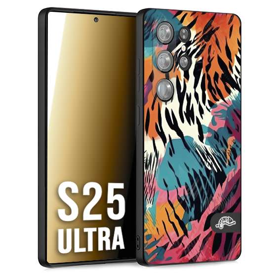 CUSTOMIZZA - Custodia cover nera morbida in tpu compatibile per Samsung S25 ULTRA leopardato maculato tigrato tiger colorata summer color