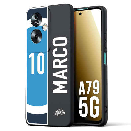 CUSTOMIZZA - Custodia cover nera morbida in tpu compatibile per Oppo A79 5G personalizzata calcio football nome e numero calciatori biancoazzurri bianco celesti