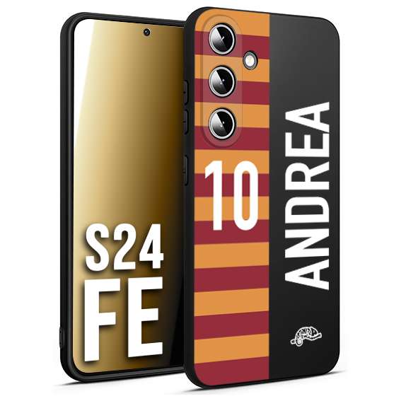 CUSTOMIZZA - Custodia cover nera morbida in tpu compatibile per Samsung S24 FE personalizzata calcio football nome e numero calciatori giallo rossi