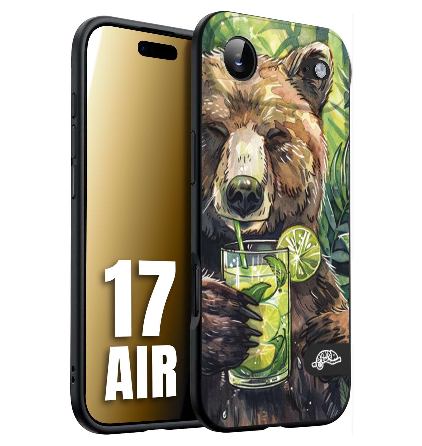 CUSTOMIZZA - Custodia cover nera morbida in tpu compatibile per iPhone 17 AIR fiori estate disegnata cocktails animali simpatici orso bear negroni