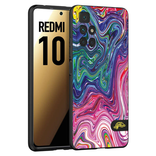 CUSTOMIZZA - Custodia cover nera morbida in tpu compatibile per Xiaomi Redmi 10 colorata fantasia vortice marmo arcobaleno rosa blu fucsia