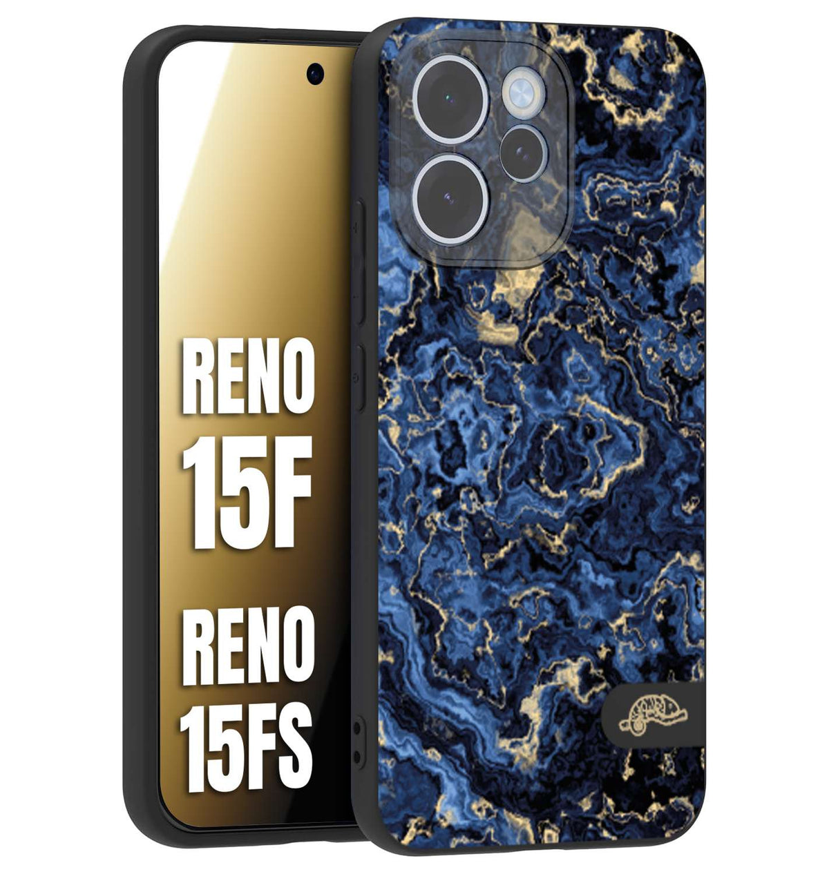 CUSTOMIZZA - Custodia cover nera morbida in tpu compatibile per Oppo Reno 15 F - Reno 15 FS effetto marmo marble blu venature dorato psichedelico