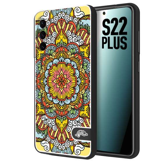 CUSTOMIZZA - Custodia cover nera morbida in tpu compatibile per Samsung S22 PLUS mandala colorato fiore nuvole arancione