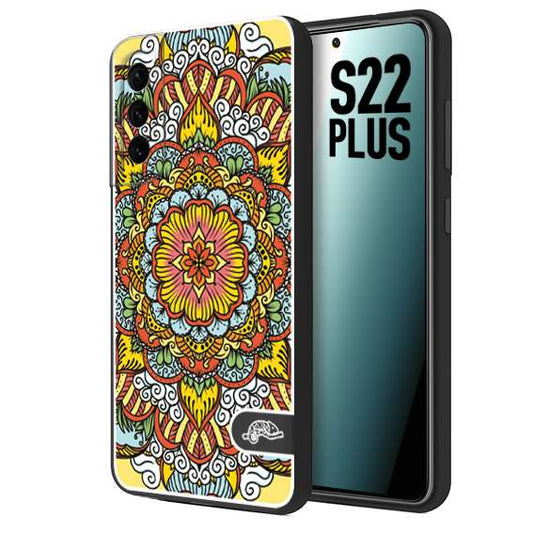 CUSTOMIZZA - Custodia cover nera morbida in tpu compatibile per Samsung S22 PLUS mandala colorato fiore nuvole arancione