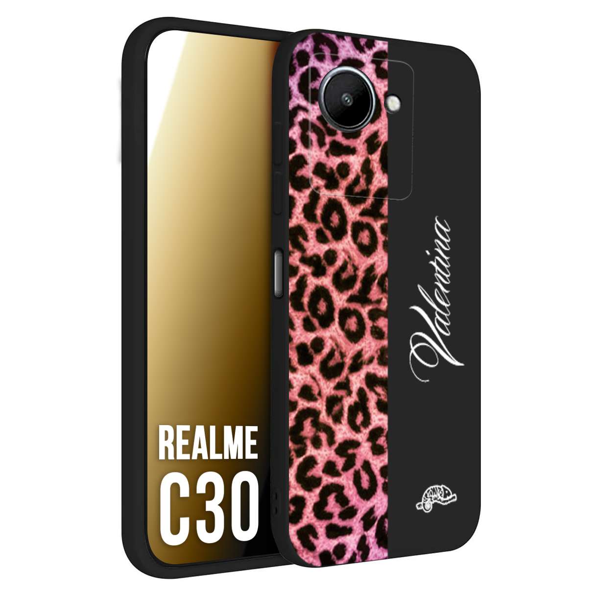 CUSTOMIZZA - Custodia cover nera morbida in tpu compatibile per Oppo Realme C30 leopardato rosa fucsia personalizzata nome iniziali