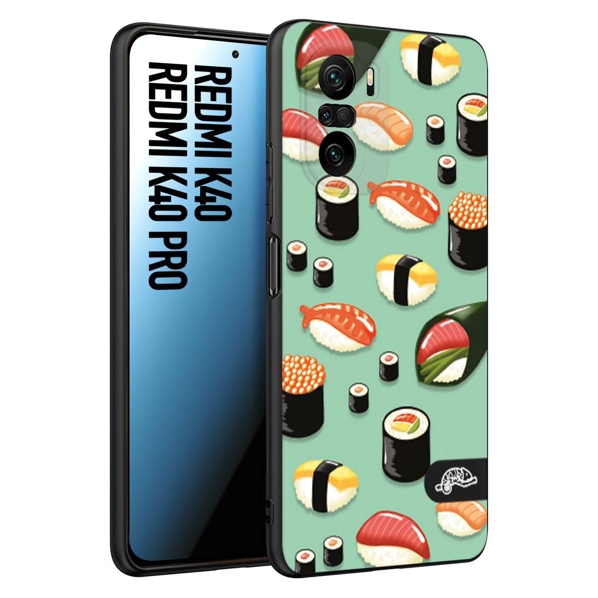 CUSTOMIZZA - Custodia cover nera morbida in tpu compatibile per Xiaomi Redmi K40 - K40 Pro sushi disegni giapponese nighiri acquamarina verde