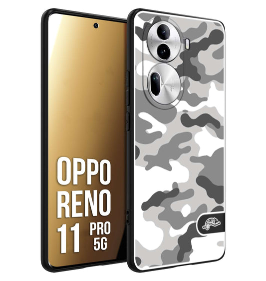 CUSTOMIZZA - Custodia cover nera morbida in tpu compatibile per Oppo Reno 11 PRO 5G camouflage mimetico militare bianco white